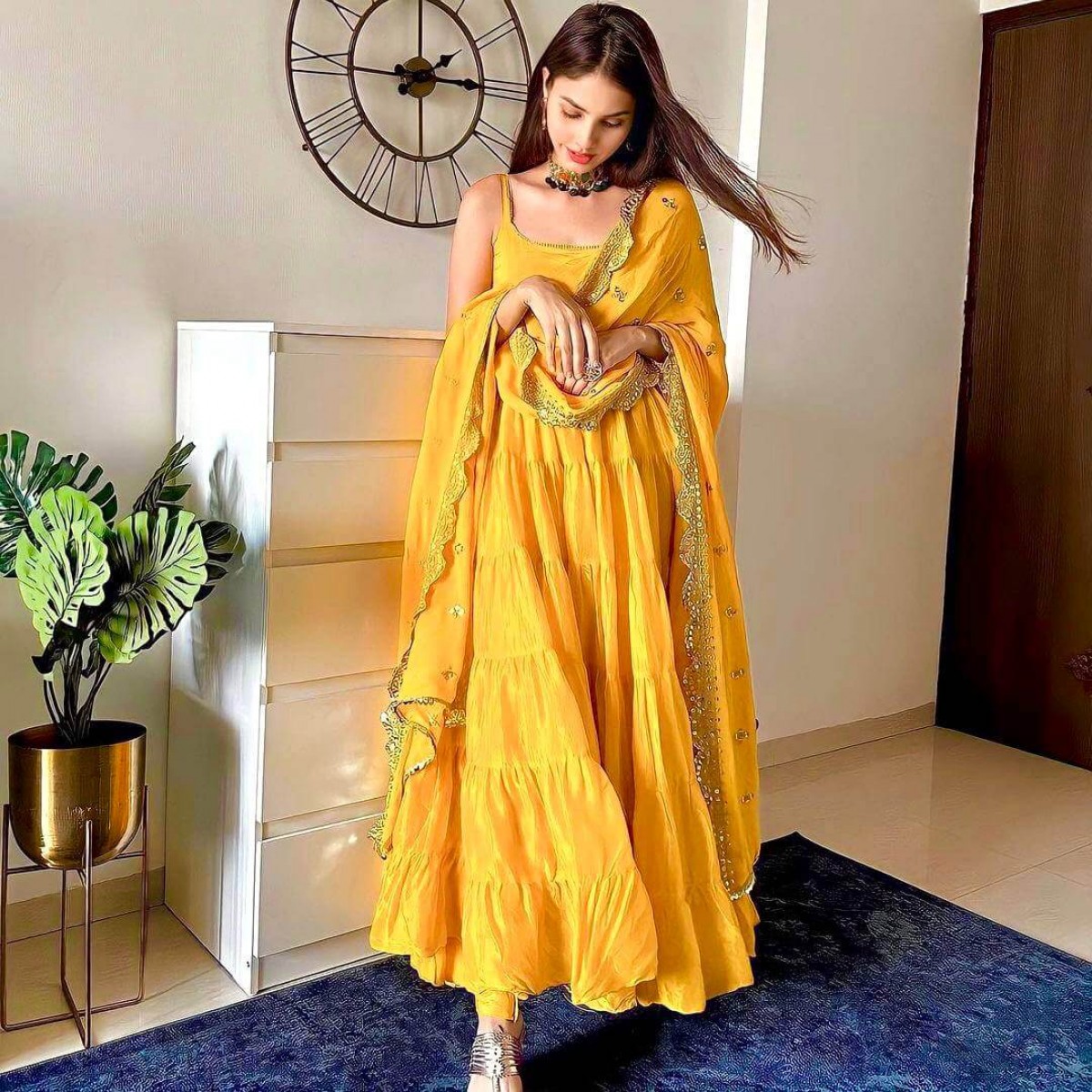 10 meter ruffle flair anarkali suit